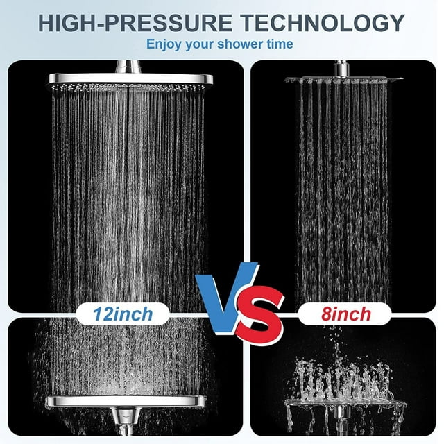 5-Setting High Pressure Shower Head, 12 inch Rain Shower Head with Han ...