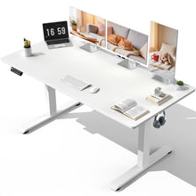 Load image into Gallery viewer, Veken 63" x 28" Super Large Standing Desk, Height Adjustable Electric Computer Desk, Sit to Stand Up, Modern Workstation for Home Office, Walking Pad, Writing, Gaming Bedroom Study, White