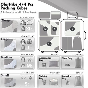 OlarHike 8 Set Packing Cubes, Travel Luggage Organizers ,Gray