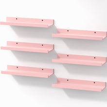 Load image into Gallery viewer, BAYKA 15.7x5.12" Floating Shelves for Wall,Room Decor,Raised Lip,6 Pack Wooden Picture Ledge, Lego Display, Bookshelf, Trinkets, Perfume, Storage in Bedroom,Bathroom,Living Room,Kids Room,Pink