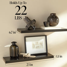 Load image into Gallery viewer, Ophanie 22.5 inch 2 Pack Wood Floating Shelves, Hanging Float Shelf for Wall Mounted Decorative Shelves, 6.7 x 23 Inch, Set of 2, Black