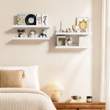Load image into Gallery viewer, BAYKA 15.7x5.12" Floating Shelves for Wall,Room Decor,Raised Lip,4 Pack Wooden Picture Ledge, Lego Display, Bookshelf, Trinkets, Perfume, Storage in Bedroom,Bathroom,Living Room,Kids Room,White