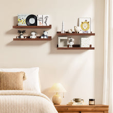 Load image into Gallery viewer, BAYKA 15.7x5.12" Floating Shelves for Wall,Room Decor,Raised Lip,4 Pack Wooden Picture Ledge, Lego Display, Bookshelf, Trinkets, Perfume, Storage in Bedroom,Bathroom,Living Room,Kids Room,Brown