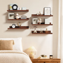 Load image into Gallery viewer, BAYKA 15.7x4.13" Floating Shelves for Wall,Room Decor,Raised Lip,6 Pack Wooden Picture Ledge, Lego Display, Bookshelf, Trinkets, Perfume, Storage in Bedroom,Bathroom,Living Room,Kids Room,Brown