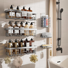 Load image into Gallery viewer, Ophanie Shower Caddy 6 Pack, Large Capacity Adhesive Bathroom Shower Organizer for Bathroom Storage, No Drilling, Rustproof Stainless Steel Shower Shelves, Black