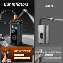Load image into Gallery viewer, OlarHike Tire Inflator Portable Air Compressor,Dual Power-3*3000mAh &amp;12V DC | Ultra Fast Inflation, For Car Tires, SUVs, Pickup Trucks, Bikes, Cordless Electric Pump, LED Light &amp; Digital Pressure Gauge