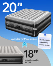 Load image into Gallery viewer, OhGeni 20" Raised King Air Mattress with Built in Pump, Luxury Real Bed Height Blow up Mattress, 3-4 Persons Inflatable Mattress for Guests &amp; Family Party, Ideal for Elder People, 700lbs