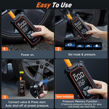 Load image into Gallery viewer, OlarHike Tire Inflator Portable Air Compressor,Dual Power-3*3000mAh &amp;12V DC | Ultra Fast Inflation, For Car Tires, SUVs, Pickup Trucks, Bikes, Cordless Electric Pump, LED Light &amp; Digital Pressure Gauge