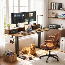 Load image into Gallery viewer, Veken 55-Inch Electric Standing Desk with Drawers, Adjustable Table, Brown