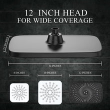 Load image into Gallery viewer, Veken 5-Setting Shower Head, 12 inch Rain Shower Head with Handheld and 70 inch Anti-Tangle Hose, Black