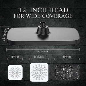 Veken 5-Setting Shower Head, 12 inch Rain Shower Head with Handheld and 70 inch Anti-Tangle Hose, Black