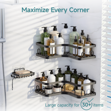 Load image into Gallery viewer, Ophanie Corner Adhesive Shower Caddy 3 Pack, Large Capacity with Soap Holder, No Drilling Wall-Mounted Shower Shelves, Rustproof Bathroom Organizers and Storage, Kitchen &amp; Rental-Friendly, Black