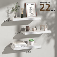 Load image into Gallery viewer, Ophanie 16 inch Wood Floating Shelves, Hanging Float Shelf for Bathroom, Bedroom, Living Room, Kitchen with 22lbs Capacity, Wall Mounted Decorative Shelves, 16 x 6.7x 1.1 Inch, Set of 3, White