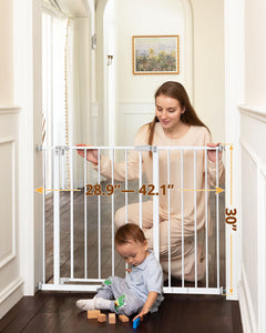 Baby Safety Gate,28.9-42.1"Wide,30" Tall Pressure Mounted,White