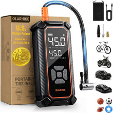 Load image into Gallery viewer, OlarHike Cordless Tire Inflator Portable Air Compressor, 150 PSI Bike Pump | Battery Power, LED Light &amp; Digital Pressure Gauge, Air Pump for Car Tires, Motorcycle, Bicycle, Ball