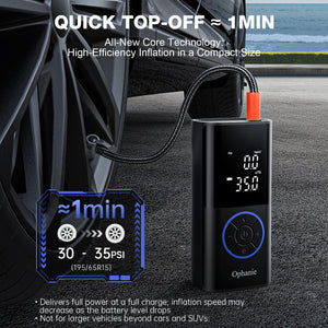 Ophanie Cordless Portable Tire Inflator - 160 Psi Digital Pressure Gauge, Air Compressor for Car Tires with Automatic Shutoff, Emergency LED Light, Compact Automotive Pump, Includes Storage Bag