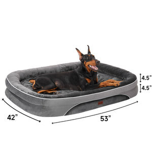 Ophanie Luxury Sofa Orthopedic Dog Bed For Large Dogs, Removable, Machine Washable Plush Cover, and Non-Slip Bottom with Four-Sided Bolster Cushion, Gray (35"x28"x6")