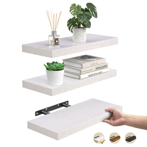 Ophanie 16 inch Wood Floating Shelves, Hanging Float Shelf for Bathroom, Bedroom, Living Room, Kitchen with 22lbs Capacity, Wall Mounted Decorative Shelves, 16 x 6.7x 1.1 Inch, Set of 3, White