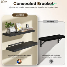 Load image into Gallery viewer, Ophanie 22.5 inch 2 Pack Wood Floating Shelves, Hanging Float Shelf for Wall Mounted Decorative Shelves, 6.7 x 23 Inch, Set of 2, Black