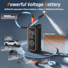 Load image into Gallery viewer, Ophanie Tire Inflator Portable Air Compressor, 9000mAh, 150PSI, Auto Air Pump for Car Tires, Motorcycle, Bicycle, Electric Pump with LED Light，Digital Pressure Gauge &amp; Auto Shut-Off