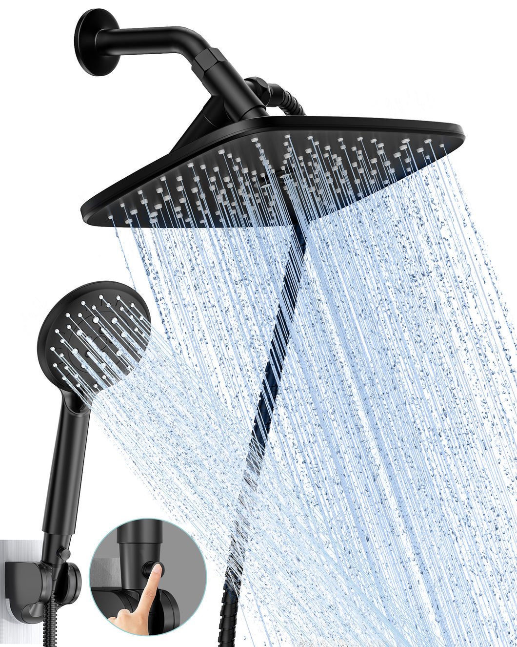 Ophanie 12 Inch High Pressure Rain Shower Head Combo - Wide Rainfall & 5 Spray Handheld Showerhead, Dual Anti-Clog Nozzles for Ultimate Shower Experience