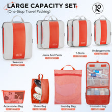 Load image into Gallery viewer, OlarHike 10 Set Compression Packing Cubes for Travel Essentials,Compressible Expandable Space Saver Bags for Organizing Clothes,Luggage Suitcase Garment Bags with Over 1000 pcs Mesh Holes(Orange)