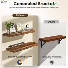 Load image into Gallery viewer, Ophanie 22.5 inch 2 Pack Wood Floating Shelves, Hanging Float Shelf for Wall Mounted Decorative Shelves, 6.7 x 23 Inch, Set of 2, Rustic Brown