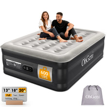 Load image into Gallery viewer, OhGeni Air Mattress Full with Built in Pump, 20" Raised Inflatable Blow up Mattress, Family Choice Award Winner, Portable Foldable Bed with Upgraded Surface for Home &amp; Camping, 600 lbs