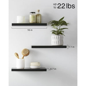 OlarHike 16 inch Wood Floating Shelves Wall Mounted Shelves, White/Brown, Set of 3