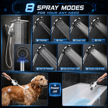 Load image into Gallery viewer, Veken 12" Rain Shower Head with Handheld,High Pressure Power Wash,Magnetic | Dual Shower Heads Combo,8-Mode Hand Held Spray,Wand,Double Detachable Rainfall Showerhead with Arm,Bathroom Set,Chrome,Silver