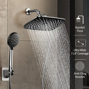 Ophanie 12 Inch High Pressure Rain Shower Head Combo - Wide Rainfall & 5 Spray Handheld Showerhead, Dual Anti-Clog Nozzles for Ultimate Shower Experience