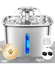 Load image into Gallery viewer, Veken Innovation Award Winner Stainless Steel Cat Water Fountain, 95oz/2.8L Automatic Pet Fountain Dog Water Dispenser with Replacement Filters &amp; Silicone Mat, Gifts for Cats, Dogs (Silver)
