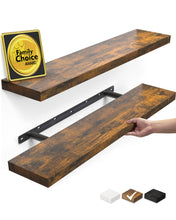 Load image into Gallery viewer, Ophanie 22.5 inch 2 Pack Wood Floating Shelves, Hanging Float Shelf for Wall Mounted Decorative Shelves, 6.7 x 23 Inch, Set of 2, Rustic Brown