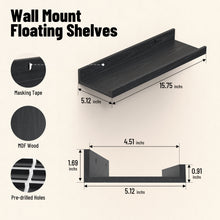 Load image into Gallery viewer, BAYKA 15.7x5.12" Floating Shelves for Wall,Room Decor,Raised Lip,6 Pack Wooden Picture Ledge, Lego Display, Bookshelf, Trinkets, Perfume, Storage in Bedroom,Bathroom,Living Room,Kids Room,Black