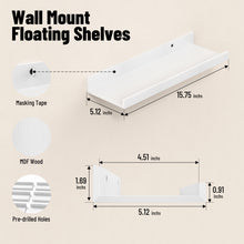 Load image into Gallery viewer, BAYKA 15.7x5.12" Floating Shelves for Wall,Room Decor,Raised Lip,4 Pack Wooden Picture Ledge, Lego Display, Bookshelf, Trinkets, Perfume, Storage in Bedroom,Bathroom,Living Room,Kids Room,White