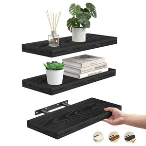Ophanie 16 inch Wood Floating Shelves, Hanging Float Shelf for Bathroom, Bedroom, Living Room, Kitchen with 22lbs Capacity, Wall Mounted Decorative Shelves, 16 x 6.7x 1.1 Inch, Set of 3, White