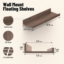 Load image into Gallery viewer, BAYKA 15.7x5.12" Floating Shelves for Wall,Room Decor,Raised Lip,6 Pack Wooden Picture Ledge, Lego Display, Bookshelf, Trinkets, Perfume, Storage in Bedroom,Bathroom,Living Room,Kids Room,Walnut
