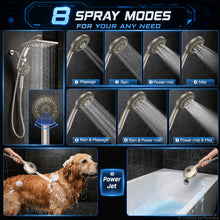 Load image into Gallery viewer, Veken 12" Rain Shower Head with Handheld,High Pressure Power Wash,Magnetic | Starlight,Dual Shower Heads Combo,8-Mode Hand Held Spray with Hose,Double Detachable Rainfall Showerhead,Bathroom Accessories