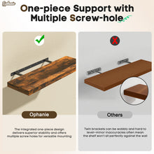 Load image into Gallery viewer, Ophanie 22.5 inch 2 Pack Wood Floating Shelves, Hanging Float Shelf for Wall Mounted Decorative Shelves, 6.7 x 23 Inch, Set of 2, Rustic Brown