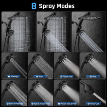 Load image into Gallery viewer, Ophanie 12-inch Coverage High Pressure Rain Shower Head Combo with Magnetic Handheld Shower Heads, Wide Rainfall &amp; 8 Modes Showerhead, Dual Anti-Clog Nozzles for Ultimate Experience