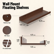 Load image into Gallery viewer, BAYKA 15.7x5.12" Floating Shelves for Wall,Room Decor,Raised Lip,4 Pack Wooden Picture Ledge, Lego Display, Bookshelf, Trinkets, Perfume, Storage in Bedroom,Bathroom,Living Room,Kids Room,Brown
