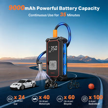 Load image into Gallery viewer, Ophanie Tire Inflator Portable Air Compressor, 9000mAh Battery Powered, 150PSI Dual Mode, Auto Air Pump for Car Tires, Motorcycle, Bicycle, Electric Pump with LED Light &amp; Digital Pressure Gauge