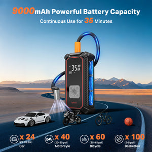 Ophanie Tire Inflator Portable Air Compressor, 9000mAh Battery Powered, 150PSI Dual Mode, Auto Air Pump for Car Tires, Motorcycle, Bicycle, Electric Pump with LED Light & Digital Pressure Gauge