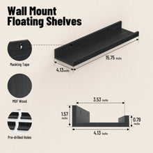 Load image into Gallery viewer, BAYKA 15.7x4.13" Floating Shelves for Wall,Room Decor,Raised Lip,4 Pack Wooden Picture Ledge, Lego Display, Bookshelf, Trinkets, Perfume, Storage in Bedroom,Bathroom,Living Room,Kids Room,Black