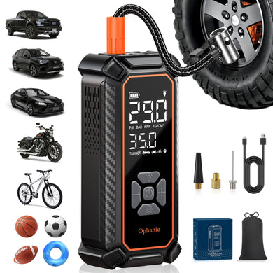 Ophanie Cordless Tire Inflator Portable Air Compressor, 160PSI, 6000mAh Long Range Battery, Air Pump for Car Tires, Bike, Motorcycle, Electric Pump with LED Light & Digital Pressure Gauge