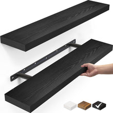 Load image into Gallery viewer, Ophanie 22.5 inch 2 Pack Wood Floating Shelves, Hanging Float Shelf for Wall Mounted Decorative Shelves, 6.7 x 23 Inch, Set of 2, Black