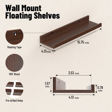 Load image into Gallery viewer, BAYKA 15.7x4.13" Floating Shelves for Wall,Room Decor,Raised Lip,6 Pack Wooden Picture Ledge, Lego Display, Bookshelf, Trinkets, Perfume, Storage in Bedroom,Bathroom,Living Room,Kids Room,Brown