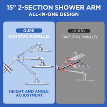 Load image into Gallery viewer, Ophanie 12 Inch High Pressure Rain Shower Head Combo with Adjustable Extension Arm - Wide Rainfall &amp; 5 Spray Handheld Showerhead, Dual Anti-Clog Nozzles for Ultimate Shower Experience