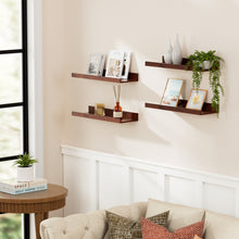 Load image into Gallery viewer, BAYKA 15.7x4.13" Floating Shelves for Wall,Room Decor,Raised Lip,4 Pack Wooden Picture Ledge, Lego Display, Bookshelf, Trinkets, Perfume, Storage in Bedroom,Bathroom,Living Room,Kids Room,Brown