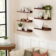 Load image into Gallery viewer, BAYKA 15.7x4.13" Floating Shelves for Wall,Room Decor,Raised Lip,6 Pack Wooden Picture Ledge, Lego Display, Bookshelf, Trinkets, Perfume, Storage in Bedroom,Bathroom,Living Room,Kids Room,Brown